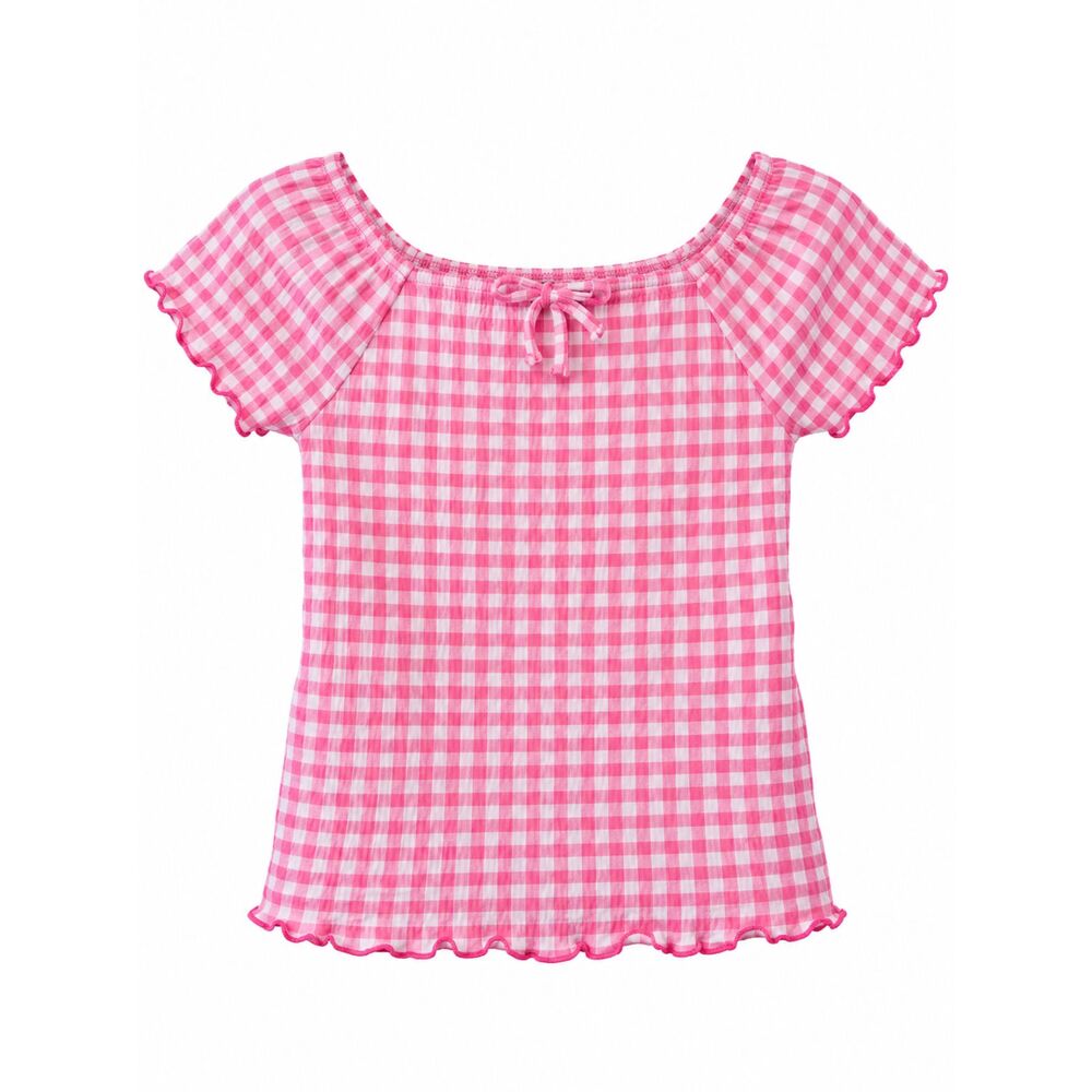 The Children's Place Girls- L 10/12 Pink Gingham Check Ruffle Sleeve Top Shirt